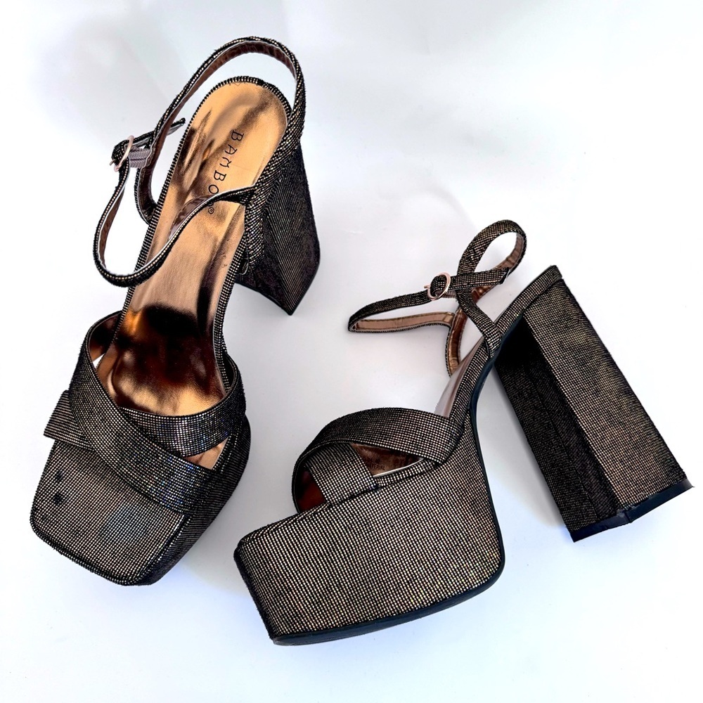Bronze Ankle Strap Square toe Chunky  Platforms